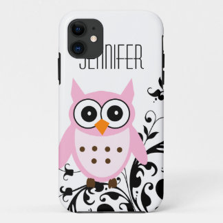Coque Case-Mate Pour iPhone Hibou rose mignon, votre nom, cas de l'iPhone 5