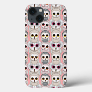 Etui iPhone 13 Hiboux Bébés sur Fond Rose Pâle Motif