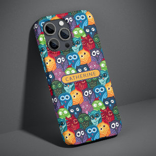 Coque Pour iPhone 14 Hiboux fantaisistes colorés mignons Nom personnali
