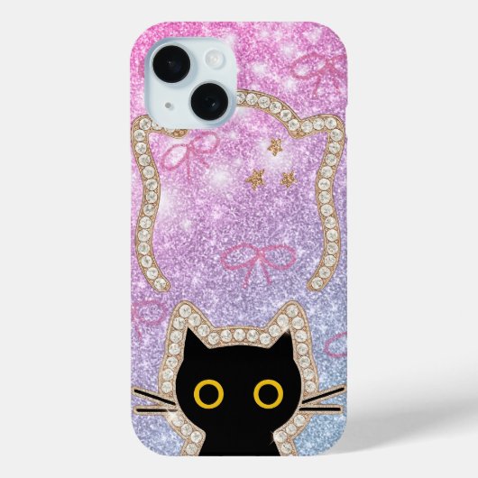 Coques Case-Mate iPhone Hidden Black Cat Peeking Cute Kawaii Kitty Lovers (Verso)