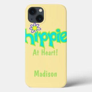 Etui iPhone 13 Hippie au coeur Turquoise Nom Personnalisé