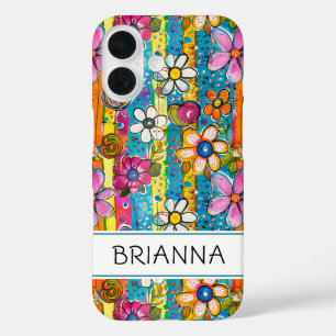 Coques iPhone 16 Hippie Flower Power Personnalisé