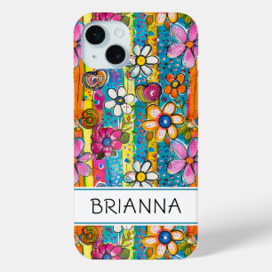 Coque iPhone 15 Mini Hippie Flower Power Personnalisé