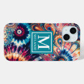 Coques Case-Mate iPhone Hippie Retro Cravate-Dye Monogrammé (Verso (horizontal))