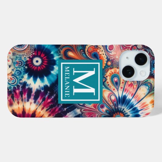 Coques Case-Mate iPhone Hippie Retro Cravate-Dye Monogrammé (Verso (horizontal))