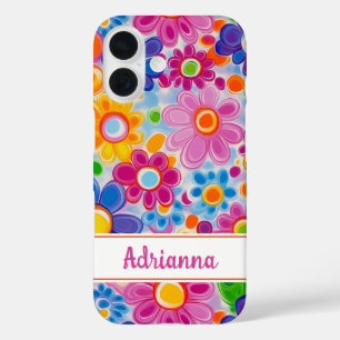 Coques iPhone 16 Hippie Rétro Groovy Floral Personnalisé