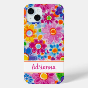 Coque iPhone 15 Mini Hippie Rétro Groovy Floral Personnalisé
