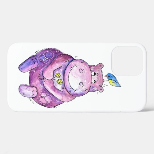 Coques Case-Mate iPhone Hippo mignon violet blanc (Verso (horizontal))