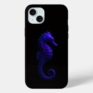 Coque iPhone 15 Mini Hippocampe bleu violet Black 4 Luxe