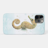 Coques Case-Mate iPhone Hippocampe sarcelle et or aquarelle plage côtière (Dos (Horizontal))