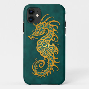 Etui iPhone Case-Mate Hippocampe tribal bleu d'or