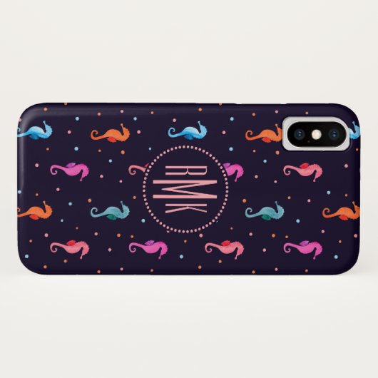 Coques Case-Mate iPhone Hippocampes d'aquarelle du monogramme | sur le (Dos (Horizontal))