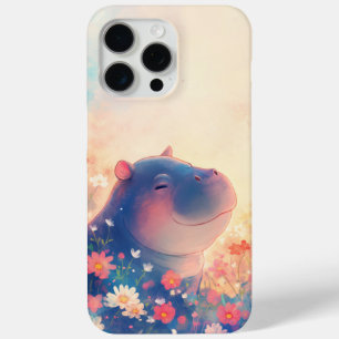 Coque iPhone 15 Pro Max Hippopotame bienheureux dans une prairie de rêve