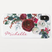 Coques Case-Mate iPhone Hiver Burgundy Peony Rose Floral Pine Bouquet (Dos (Horizontal))