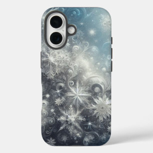 Coques iPhone 16 Hiver Silver et Fléau de neige bleu