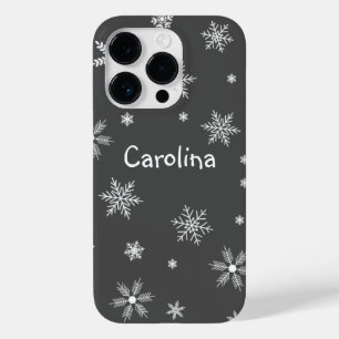 Coque Pour iPhone 14 Pro hivernal blanc nom motif gris