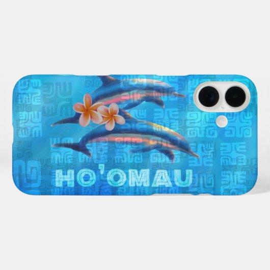 Coques Case-Mate iPhone HO’OMAU Hawaiian Dolphins Collage primitif Coque-M (Verso (horizontal))