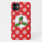 Coques Case-Mate iPhone Holly Berry on Red White Snowflakes Pattern (Dos)