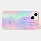 Coques Case-Mate iPhone Holographique à gouttes roses (Verso (horizontal))