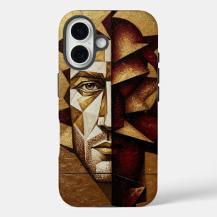 Coques iPhone 16 Homme Cubiste Or Bourgogne - Abstrait Texturé