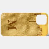 Coques Case-Mate iPhone Honey Drip Gold Typographie Initiale en Nid d'Abei (Verso (horizontal))
