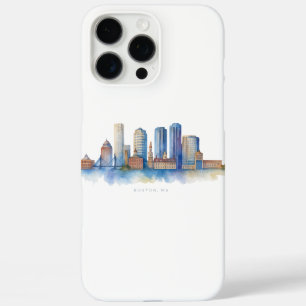 Coques iPhone 16 Pro Max Horizon de la ville de Boston à l'aquarelle Mode