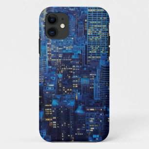 Coque iPhone 11 Horizon de NYC, vue courbe au crépuscule