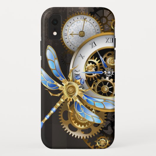 Coques Case-Mate iPhone Horloge à vapeur avec libellule mécanique (Dos)