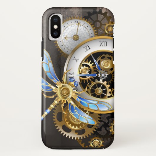 Coques Case-Mate iPhone Horloge à vapeur avec libellule mécanique (Dos)