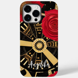 Coque Pour Pour iPhone 14 Pro Max Horloge moderne abstraite rouge et or personnalisa