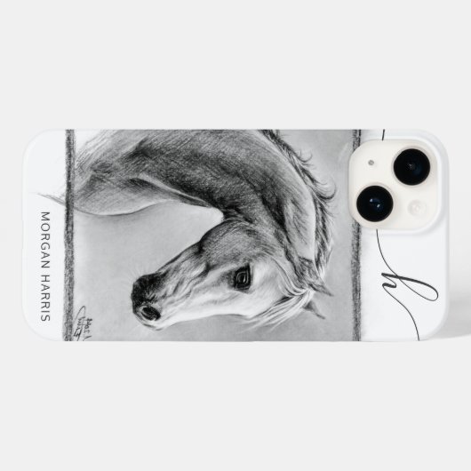 Coques Case-Mate iPhone Horse Portrait Equine Charbon Dessin Monogramme (Verso (horizontal))