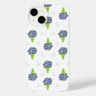 Coque Pour iPhone 14 Hortensia Bleu dans Motif Floral de Vase Vert