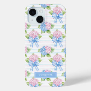 Coque Pour iPhone 15 Hortensias bleus et roses