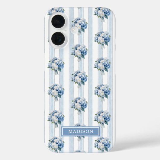 Coques Case-Mate iPhone Hortensias bleus sur rayures (Verso)