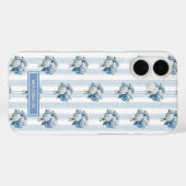 Coques Case-Mate iPhone Hortensias bleus sur rayures (Verso (horizontal))