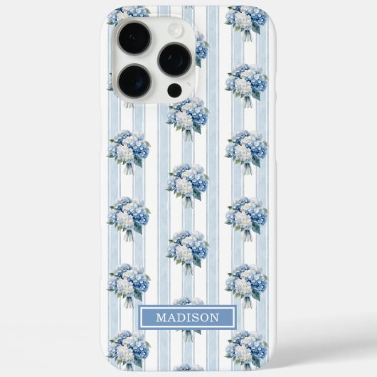 Coques Case-Mate iPhone Hortensias bleus sur rayures (Verso)