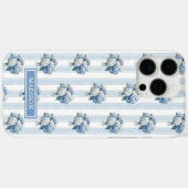 Coques Case-Mate iPhone Hortensias bleus sur rayures (Verso (horizontal))