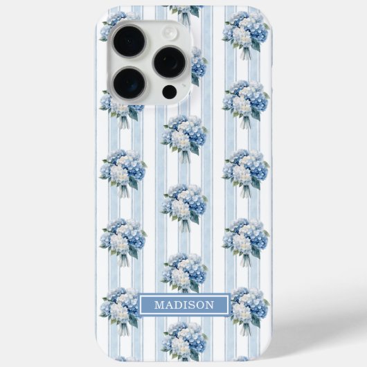Coques Case-Mate iPhone Hortensias bleus sur rayures (Verso)