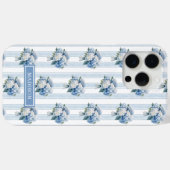 Coques Case-Mate iPhone Hortensias bleus sur rayures (Verso (horizontal))