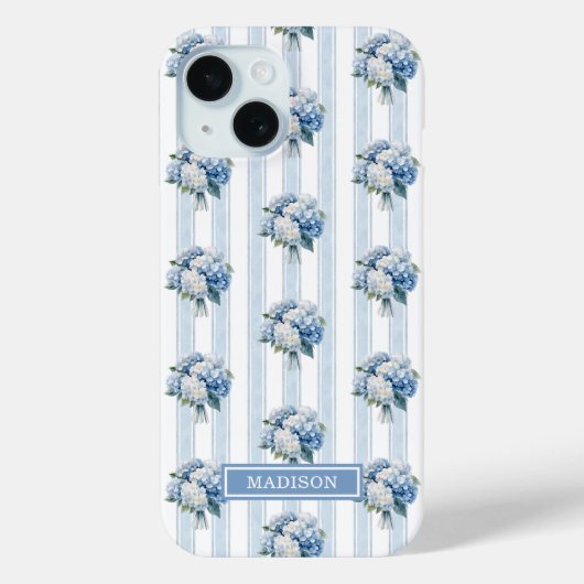 Coques Case-Mate iPhone Hortensias bleus sur rayures (Verso)