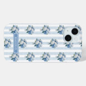 Coques Case-Mate iPhone Hortensias bleus sur rayures (Verso (horizontal))