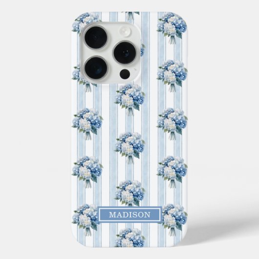 Coques Case-Mate iPhone Hortensias bleus sur rayures (Verso)