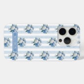 Coques Case-Mate iPhone Hortensias bleus sur rayures (Verso (horizontal))