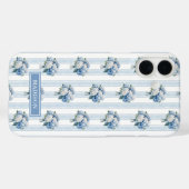 Coques Case-Mate iPhone Hortensias bleus sur rayures (Verso (horizontal))