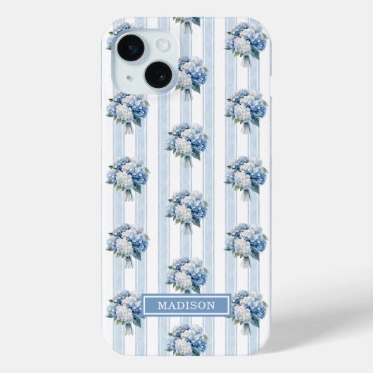 Coques Case-Mate iPhone Hortensias bleus sur rayures (Verso)