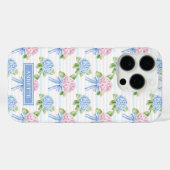 Coques Case-Mate iPhone Hortensias rayés bleu et rose (Verso (horizontal))