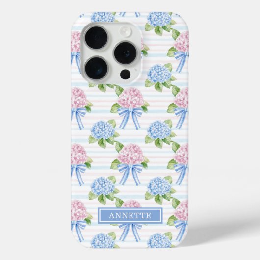 Coques Case-Mate iPhone Hortensias rayés bleu et rose (Verso)