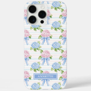 Coques iPhone 16 Pro Max Hortensias rayés bleu et rose