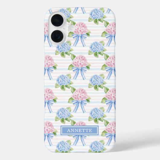 Coques Case-Mate iPhone Hortensias rayés bleu et rose (Verso)