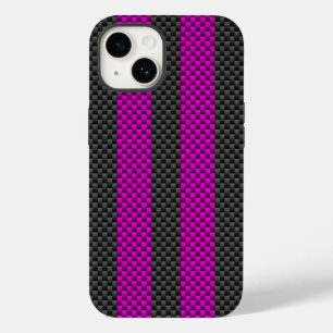 Coque Pour iPhone 14 Hot Fuchsia Pink Racing Stripes Carbon Fiber Style